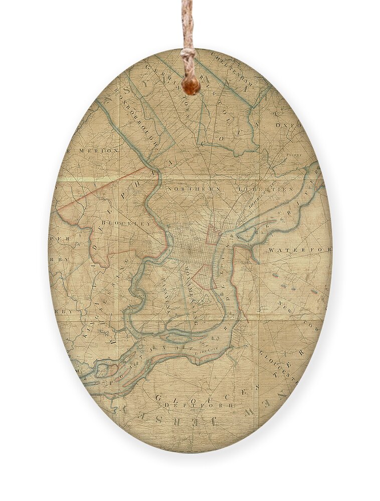 Map Ornament featuring the mixed media A plan of the City of Philadelphia and Environs, 1808-1811 by John Hills