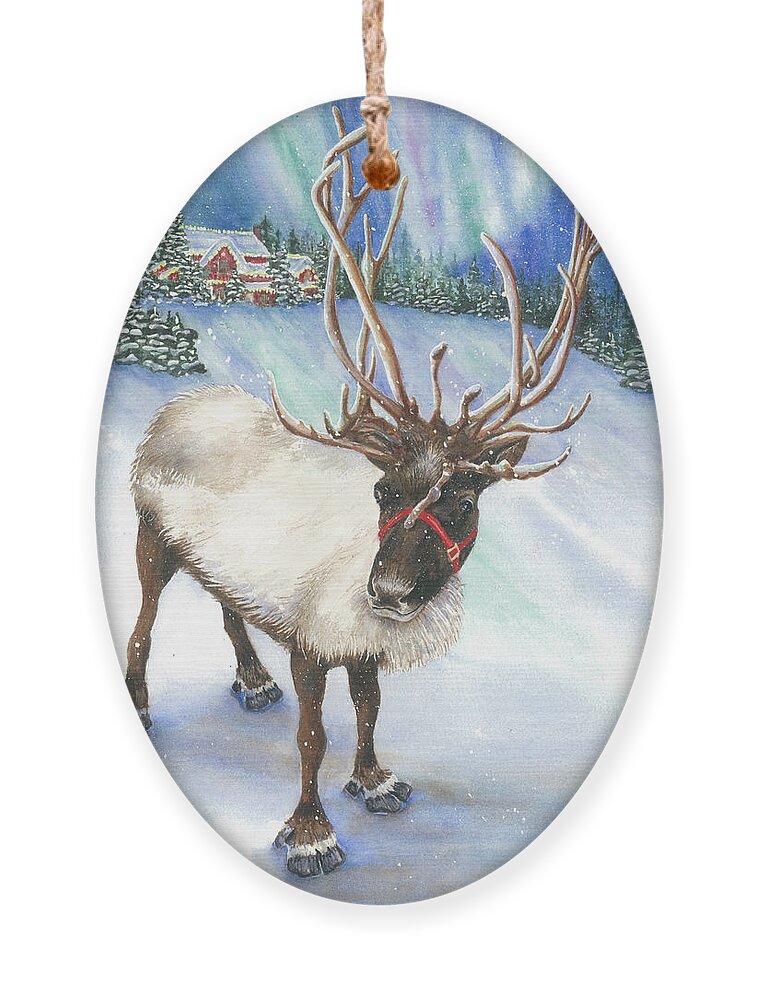 Reindeer Ornament featuring the painting A Winter's Walk by Lori Taylor