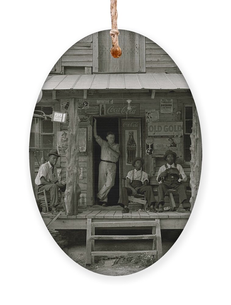 African Ornament featuring the painting African American and a white store owner on the Porch of a country store by 