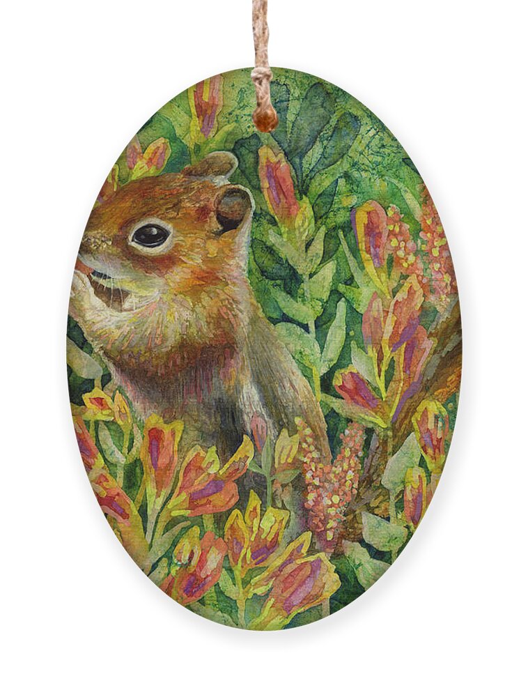 Chipmunk Ornament featuring the painting Afternoon Feast by Hailey E Herrera