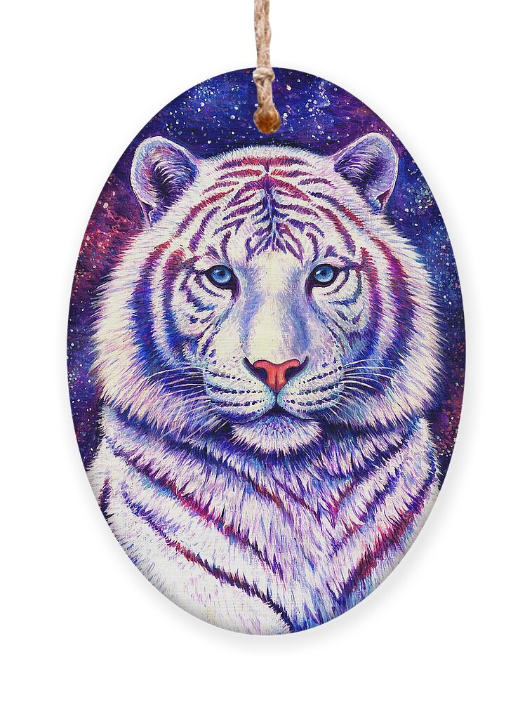 Tiger Ornament featuring the painting Among the Stars - Cosmic White Tiger by Rebecca Wang