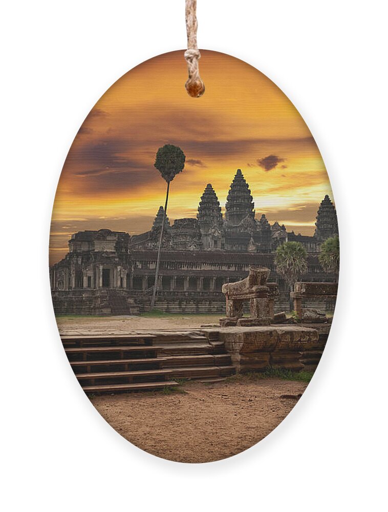 Civilization Ornament featuring the photograph Angkor Wat At Sunset by Muzhik