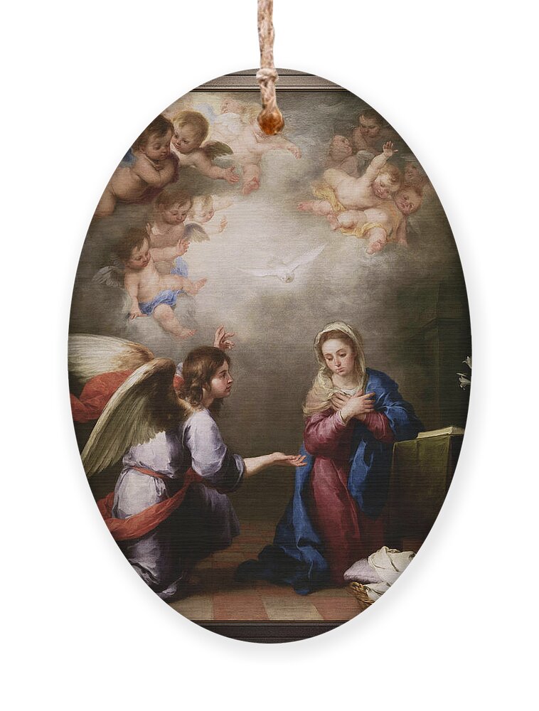 Annunciation Of The Blessed Virgin Mary Ornament featuring the painting Annunciation of the Blessed Virgin Mary by Bartolome Esteban Murillo by Rolando Burbon