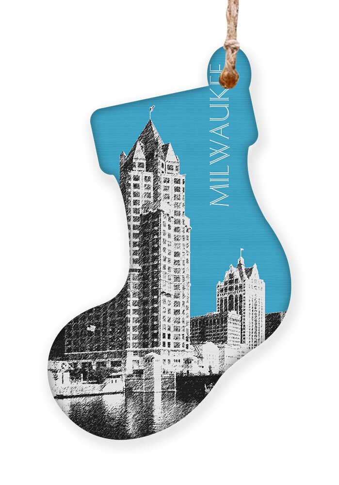 Architecture Ornament featuring the digital art Milwaukee Skyline - 4 - Coral by DB Artist
