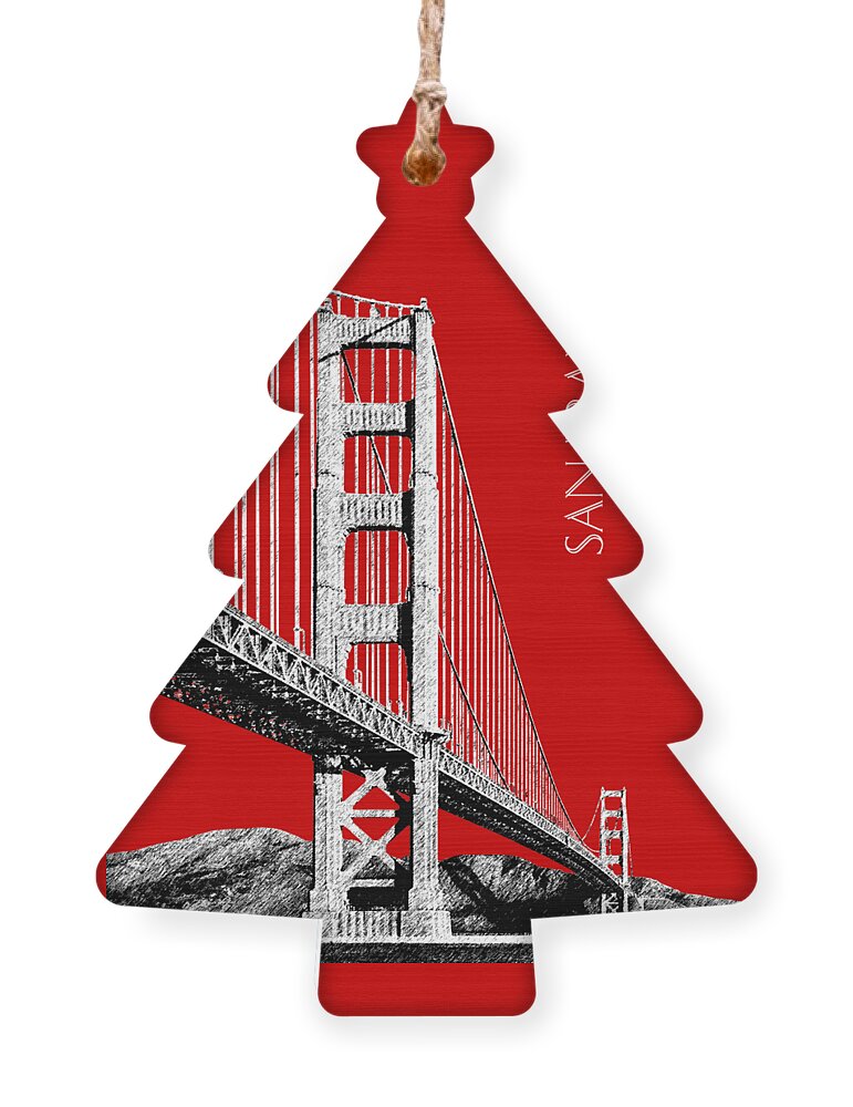 Architecture Ornament featuring the digital art San Francisco Skyline Golden Gate Bridge 2 - Slate Blue by DB Artist
