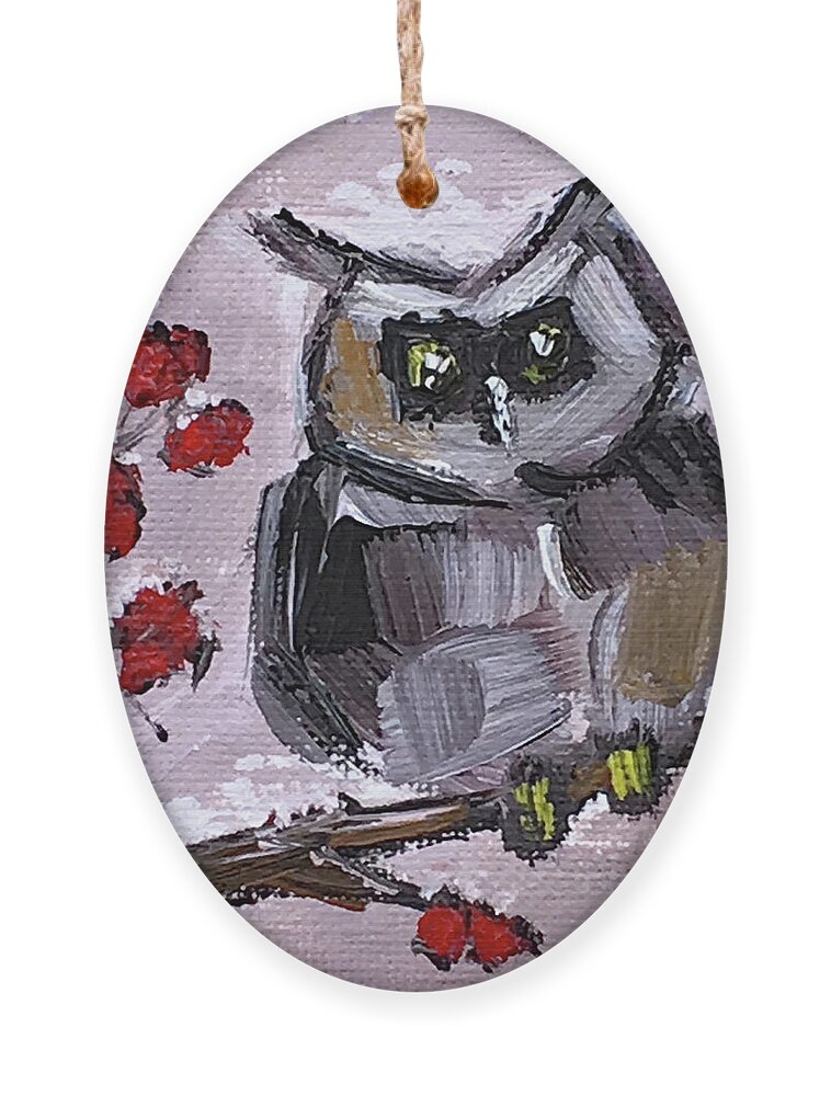 Owl Ornament featuring the painting Baby Owl with Berries by Roxy Rich