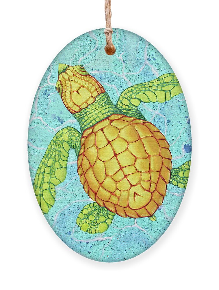 Turtle Ornament featuring the painting Baby Sea Turtle by Tish Wynne