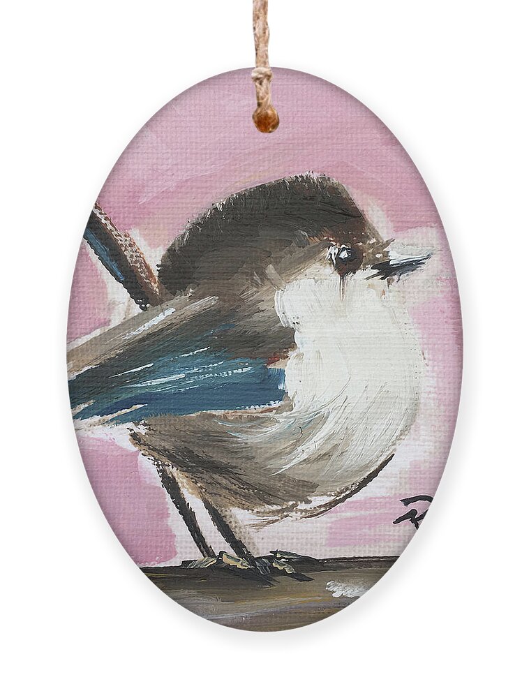 Wren Ornament featuring the painting Baby Wren by Roxy Rich