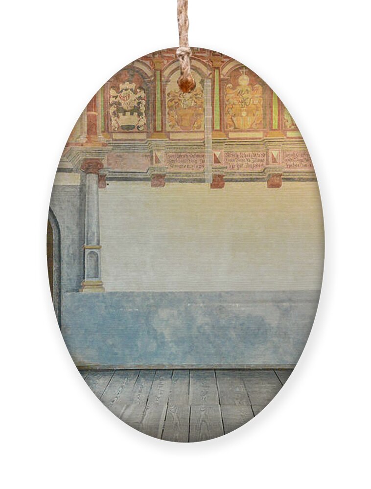 Chateau Chillon Ornament featuring the photograph Hall of the Bailiffs, Chateau Chillon by Marcy Wielfaert