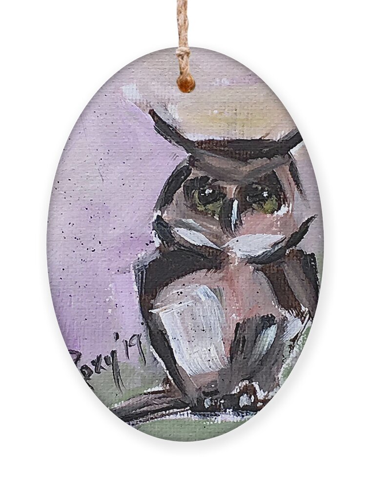 Owl Ornament featuring the painting Barn Owl on a Branch by Roxy Rich