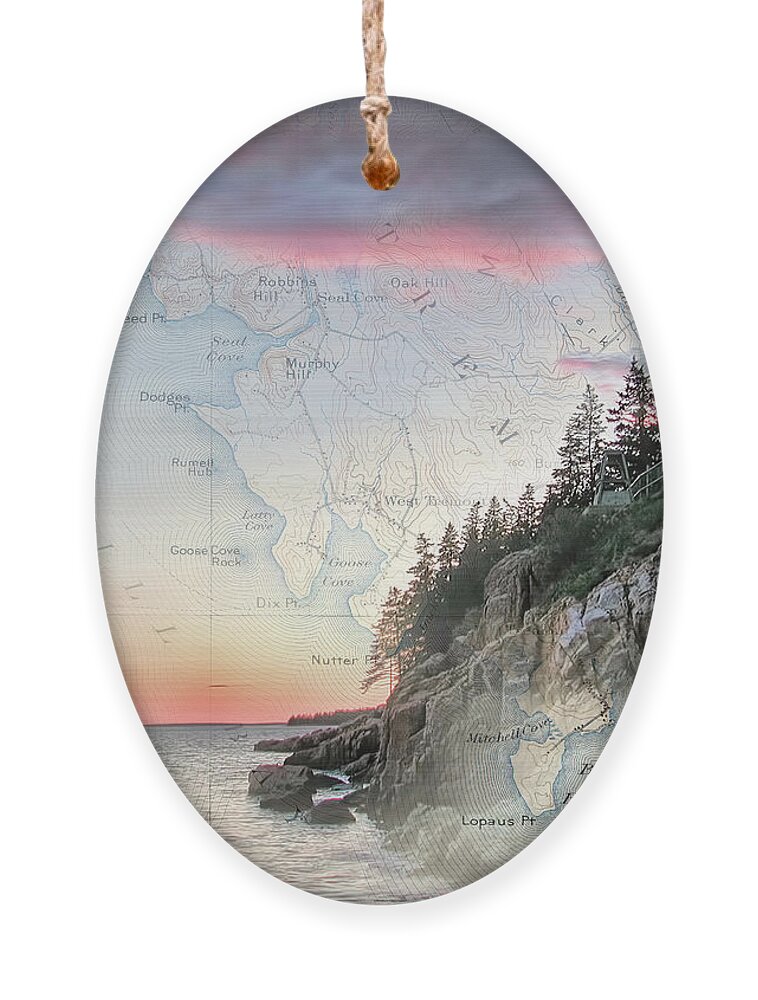 Lighthouses Of New England Ornament featuring the photograph Bass Harbor lighthouse on a chart by Jeff Folger