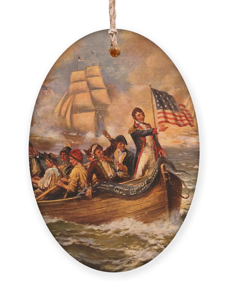 War Of 1812 Ornament featuring the painting Battle of Lake Erie by E. Percy Moran
