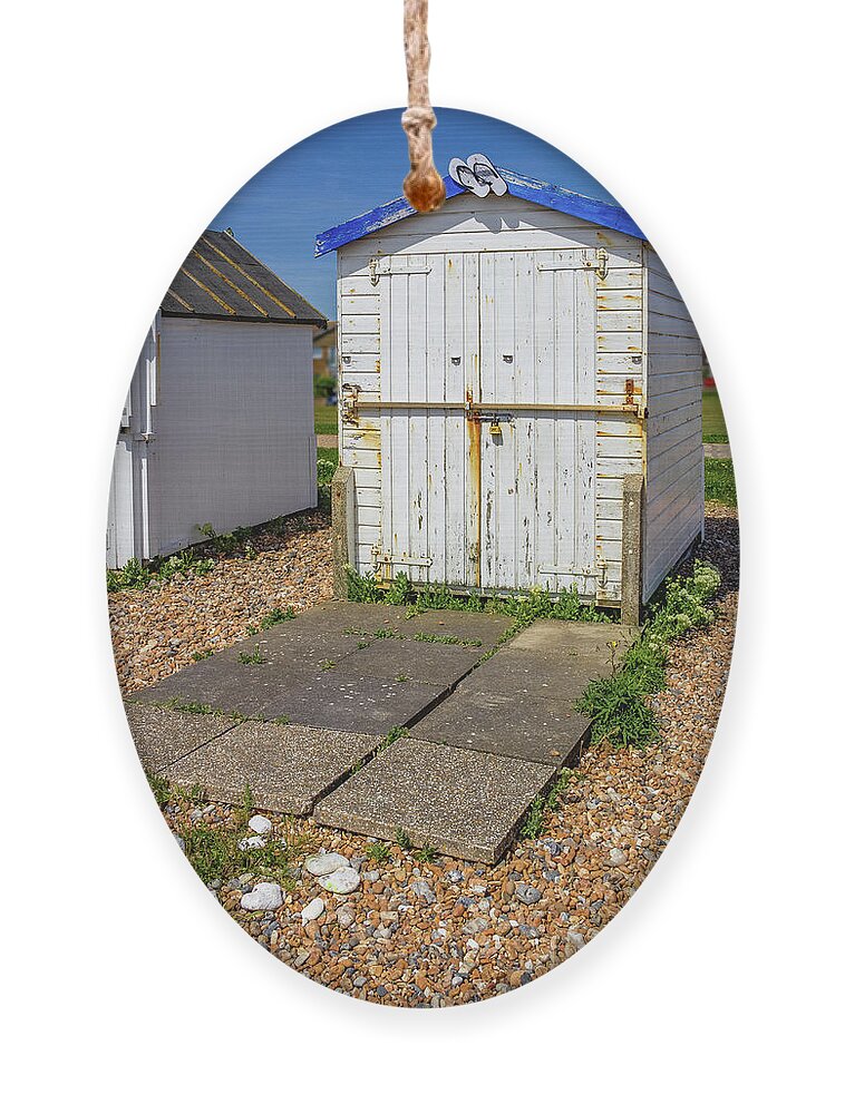 Worthing Ornament featuring the photograph Beach Hut on Pebbly Beach by Roslyn Wilkins