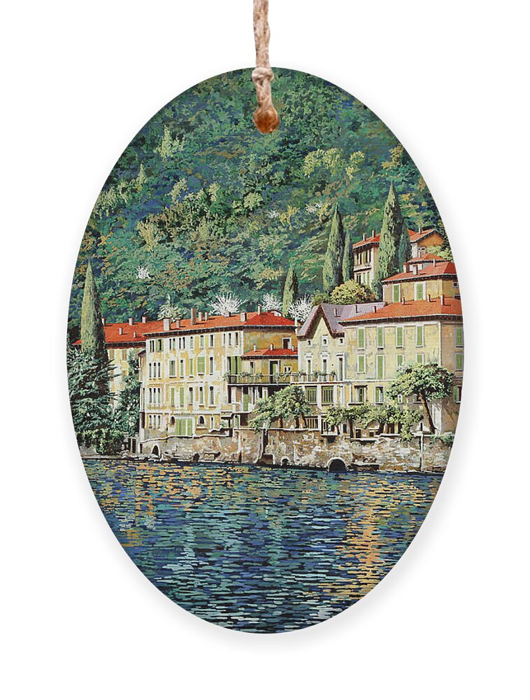 Landscape Ornament featuring the painting Bellano on Lake Como by Guido Borelli