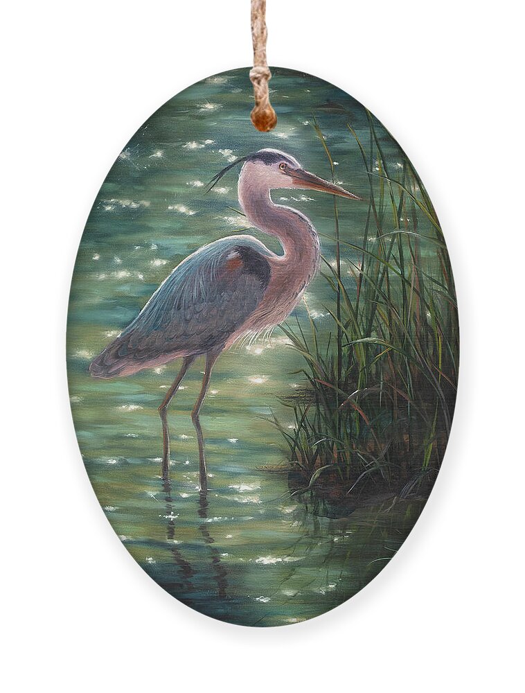 Blue Heron Ornament featuring the painting Blue Heron by Lynne Pittard