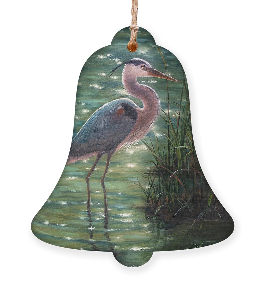 Blue Heron Ornament featuring the painting Blue Heron by Lynne Pittard
