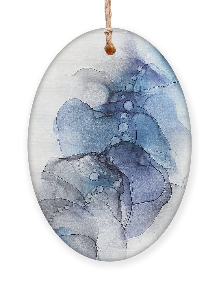 Alcohol Ink Ornament featuring the painting Blue Petal Dots Whispy Abstract Painting by Alissa Beth Photography