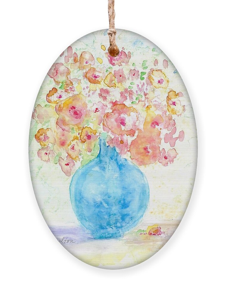 Blue Ornament featuring the painting Blue Vase with Flowers by Claudette Carlton