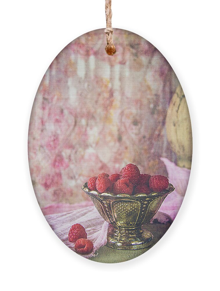 Red Raspberries Ornament featuring the photograph Bowl Of Red Raspberries by Cindi Ressler