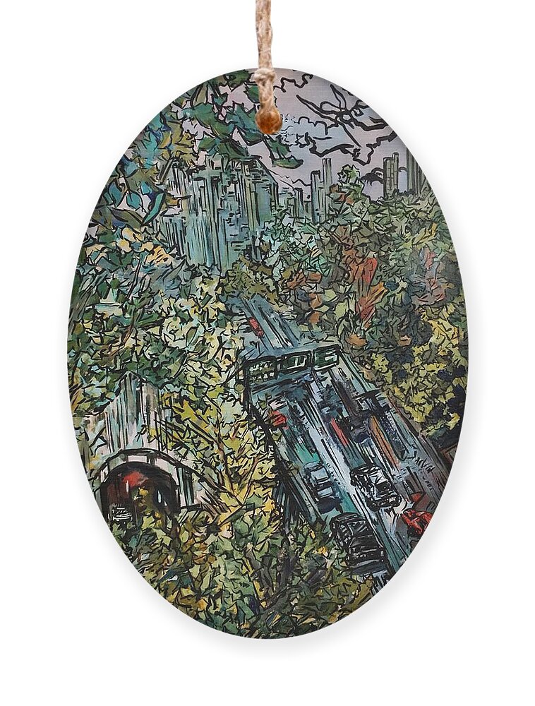 Gouache Ornament featuring the painting Bridge and Tunnel by Angela Weddle