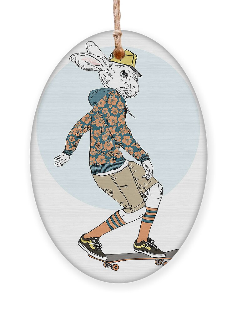 Fancy Ornament featuring the digital art Bunny Boy Riding On A Skateboard Furry by Olga angelloz