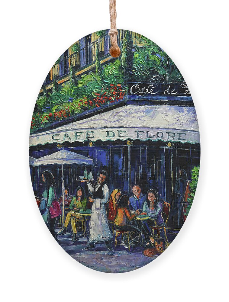 Cafe De Flore Ornament featuring the painting Cafe De Flore Paris by Mona Edulesco