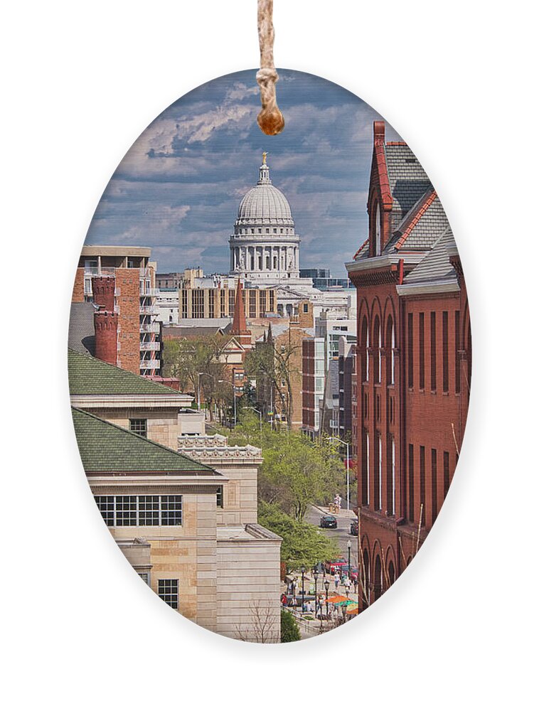 Madison Ornament featuring the photograph Capitol from UW - Madison - Wisconsin by Steven Ralser