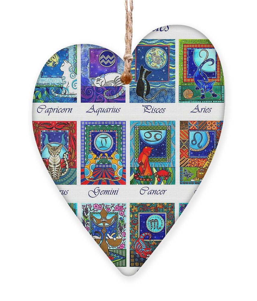 Cat Zodiac Astrology Signs Ornament featuring the painting Cat Zodiac Astrological Signs by Dora Hathazi Mendes