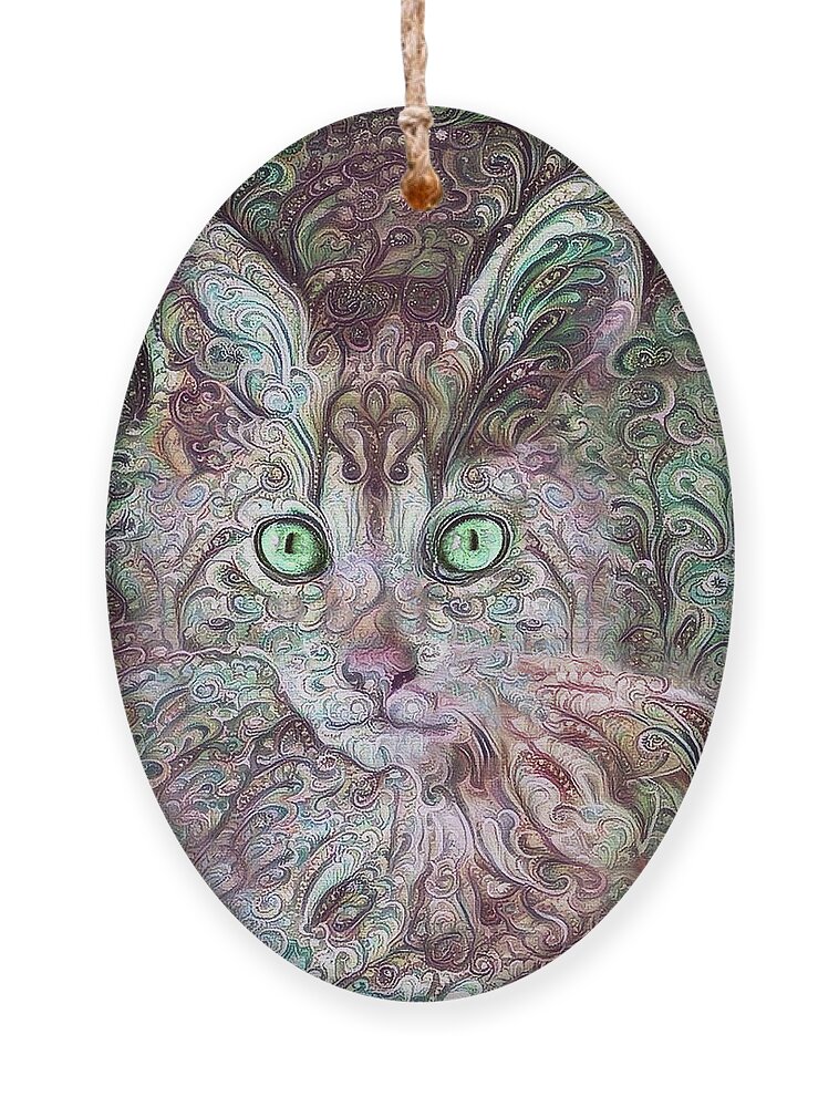 Maine Coon Cat Ornament featuring the digital art Cha Cha the Maine Coon Cat by Peggy Collins