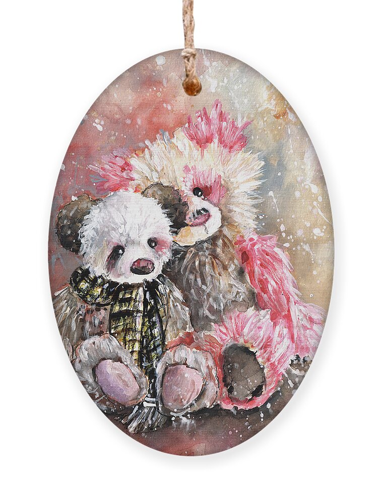 Teddy Ornament featuring the painting Charlie Bear Lola And Miss Haversham by Miki De Goodaboom