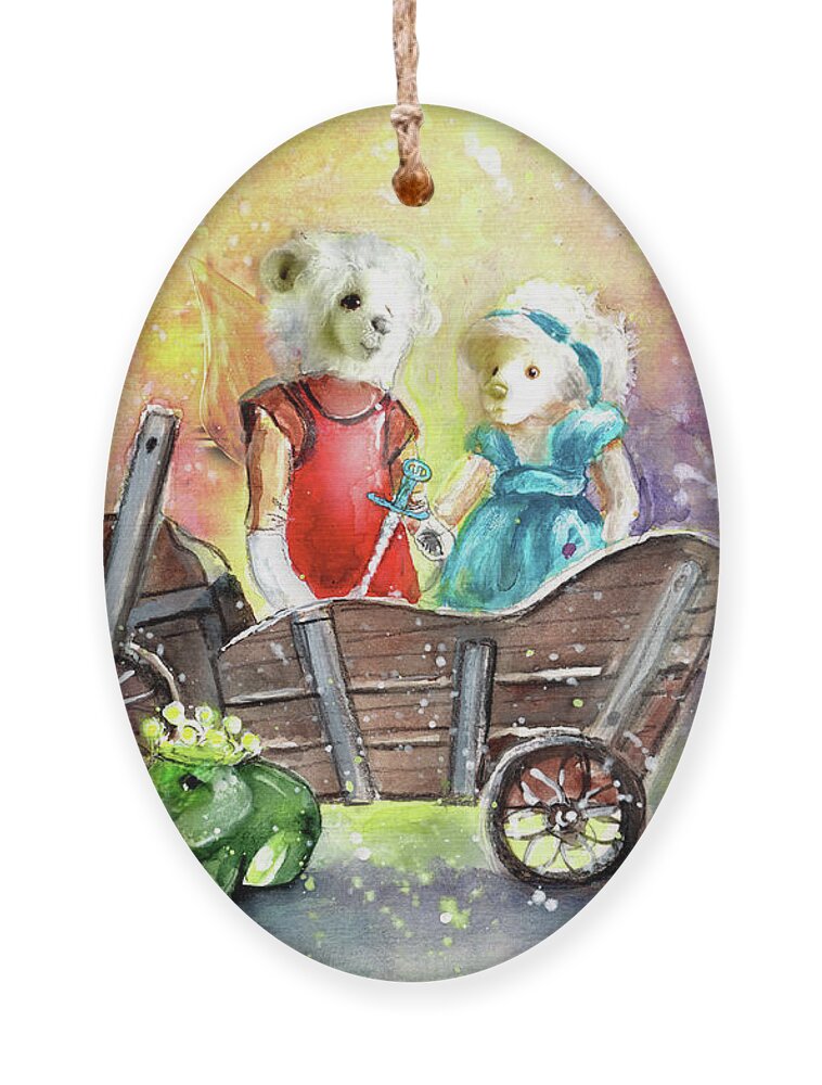 Teddy Ornament featuring the painting Charlie Bears King Of The Fairies And Thumbelina by Miki De Goodaboom