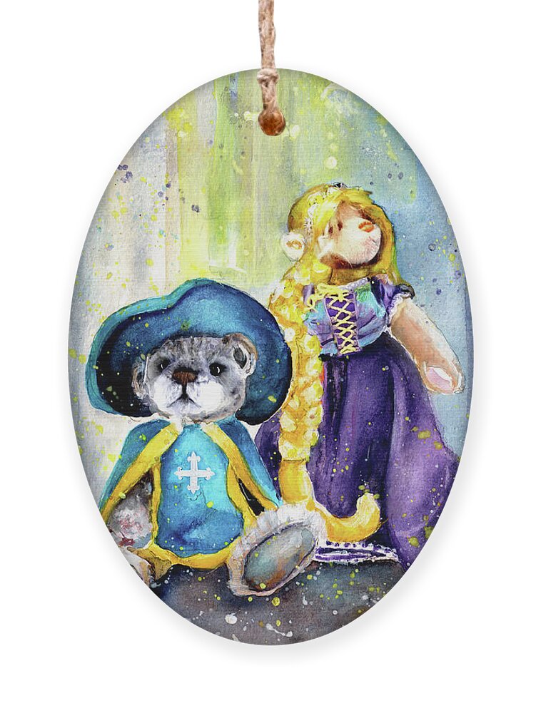 Teddy Ornament featuring the painting Charlie Bears Faux Pas And Princess by Miki De Goodaboom