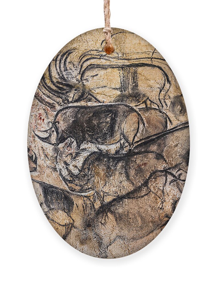 Chauvet Rhinoceros Panel Ornament featuring the digital art Chauvet - Rhinoceros Panel by Weston Westmoreland