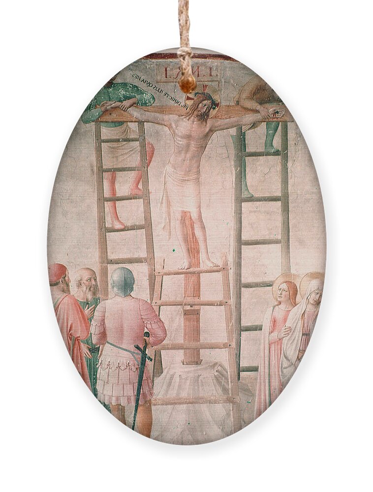 Christ Ornament featuring the painting Christ Being Nailed to the Cross by Angelico by Fra Angelico
