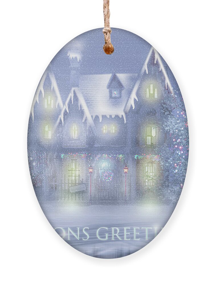 Satis Manor Ornament featuring the digital art Christmas at Satis Manor - Greeting by Mark Andrew Thomas