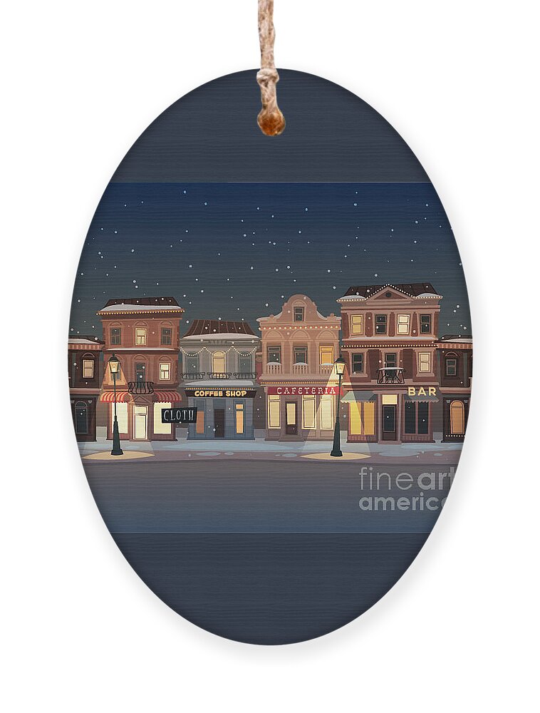 Auto Ornament featuring the digital art Christmas Town Illustration Seamless by Doremi