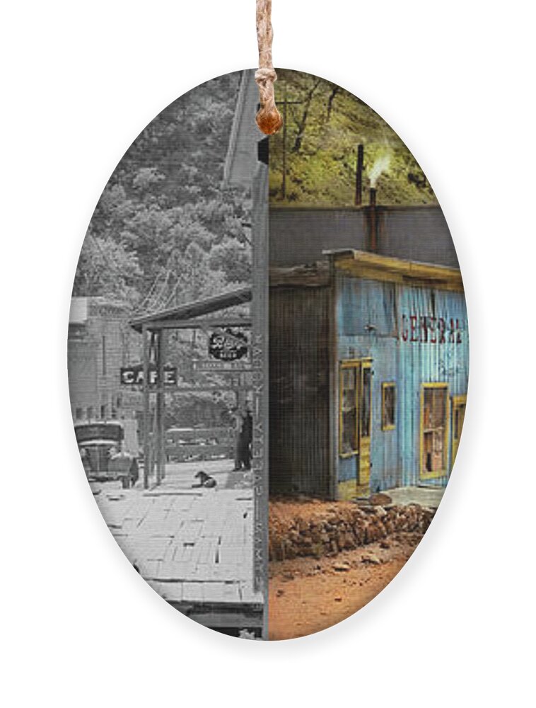 Mogollon Ornament featuring the photograph City - Mogollon NM - Before the ghosts 1940 - Side by Side by Mike Savad