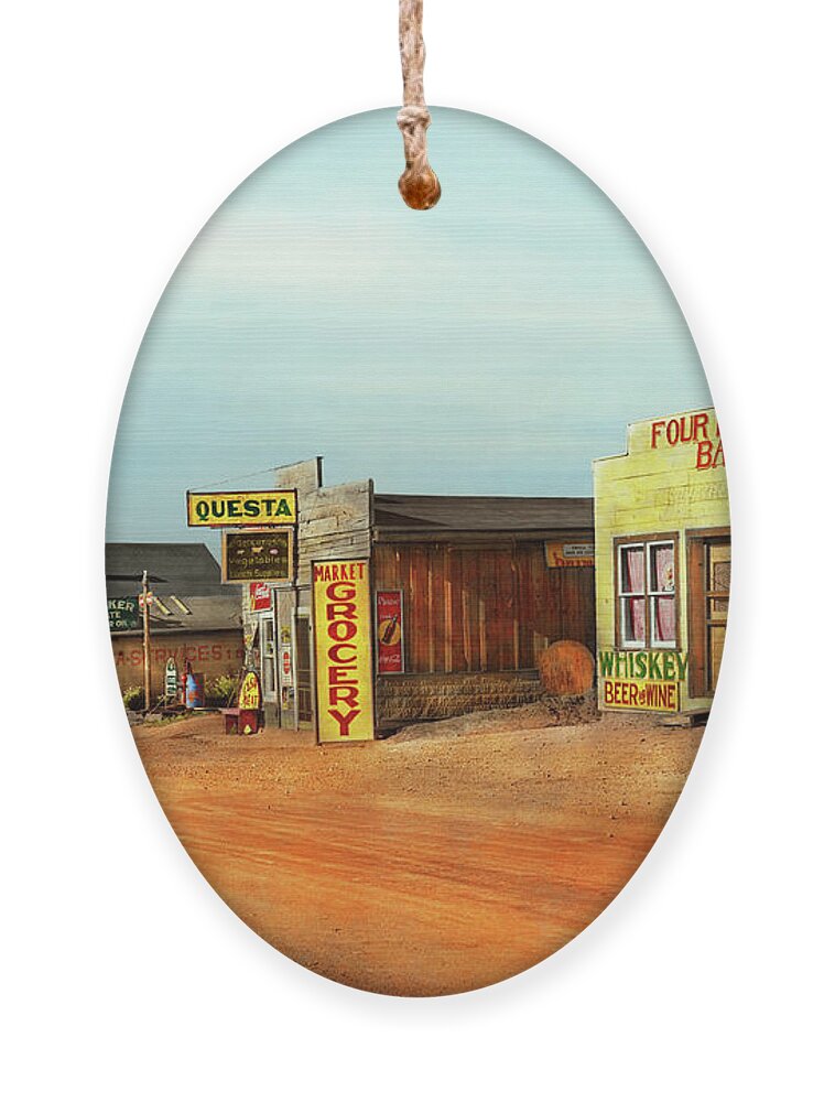 Questa Ornament featuring the photograph City - Questa NM - The center of town 1939 by Mike Savad