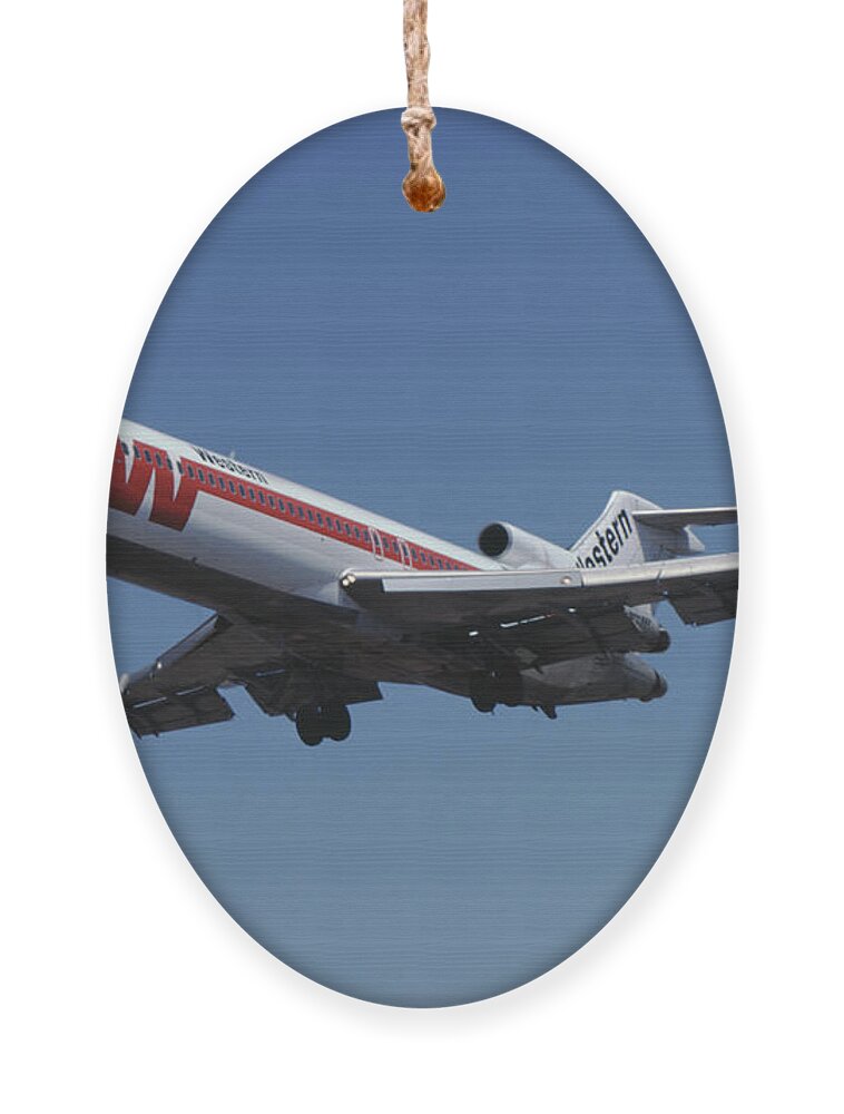 Western Airlines Ornament featuring the photograph Classic Western Airlines Boeing g727 by Erik Simonsen