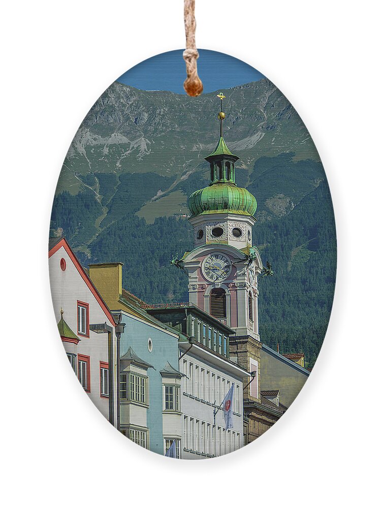 Austria Ornament featuring the photograph Clock Tower of Innsbruck by Marcy Wielfaert