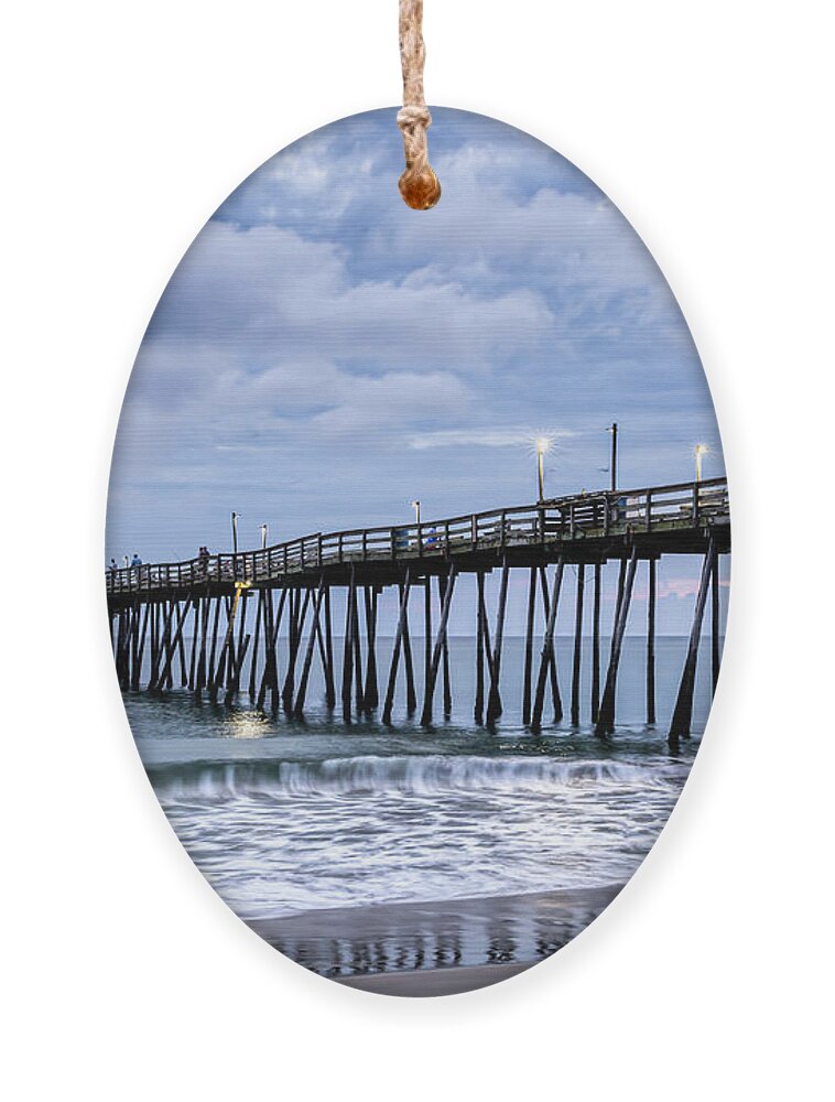 Ocean Ornament featuring the photograph Cloudy Sunrise at Avalon Pier by Donna Twiford