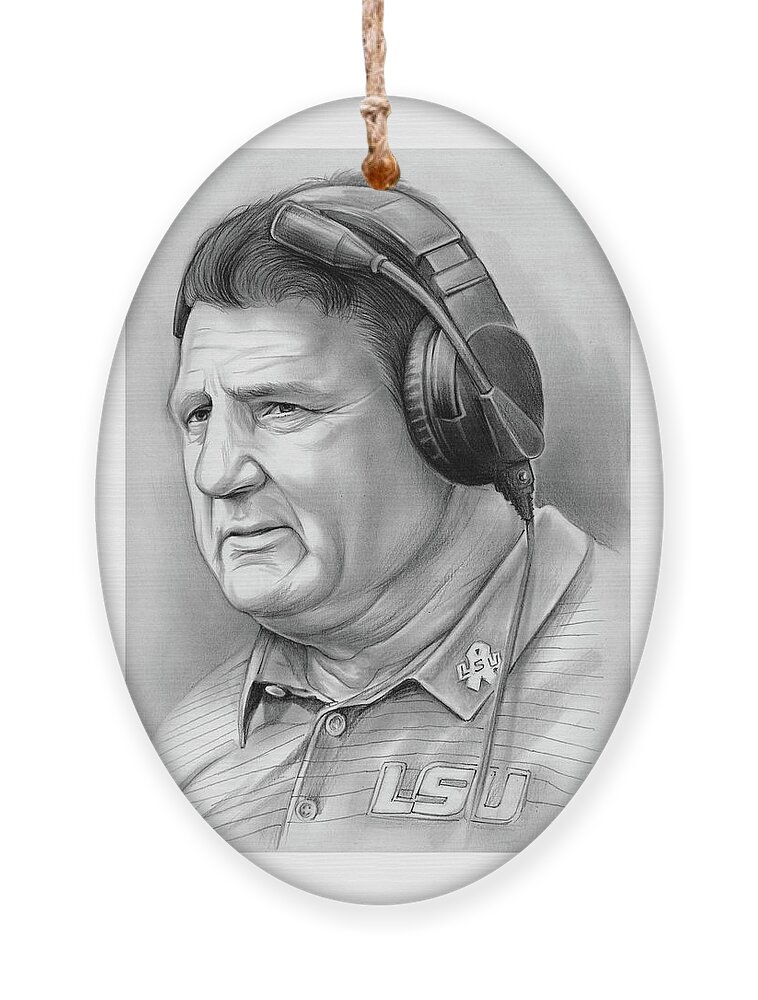 Ed Orgeron Ornament featuring the drawing Coach Ed Orgeron by Greg Joens