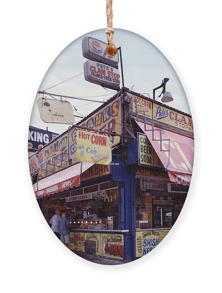 New York Ornament featuring the painting Coney Island Clams, Dogs, Heroes & Shish Kabob by Carol Highsmith