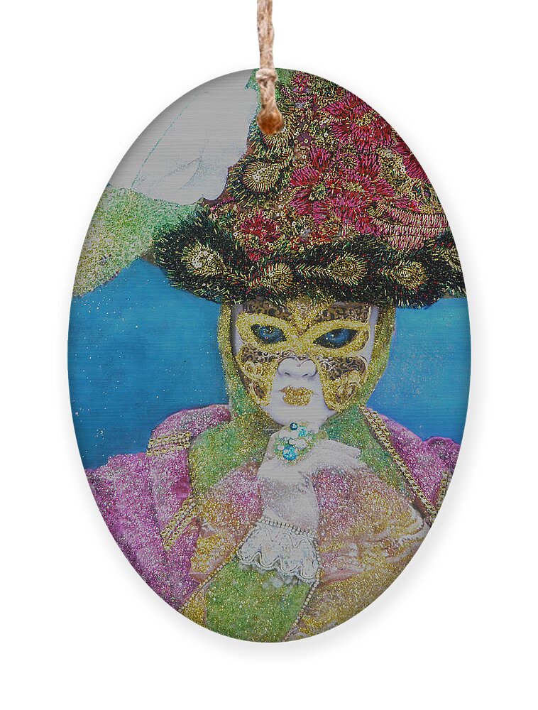 Mixed Media Painting Ornament featuring the mixed media Contessa - The Carnival of Venice by Anni Adkins