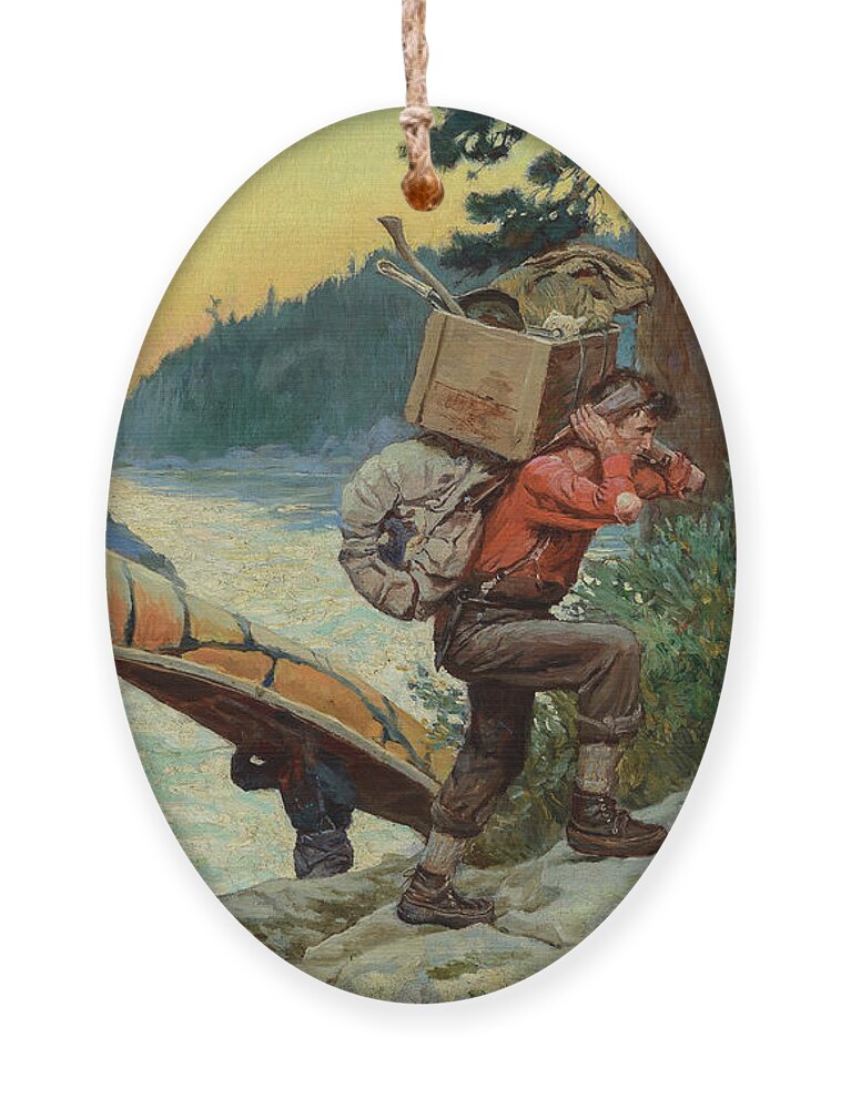 Philip R Goodwin Ornament featuring the painting Cruisers Making Portage, 1910 by Philip R Goodwin