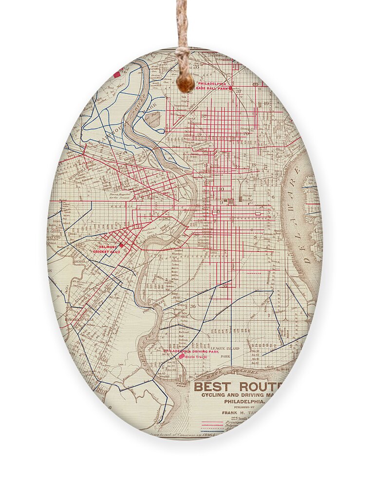 Philadelphia Ornament featuring the mixed media Cyclers' and drivers' best routes in and around Philadelphia by Frank H Taylor
