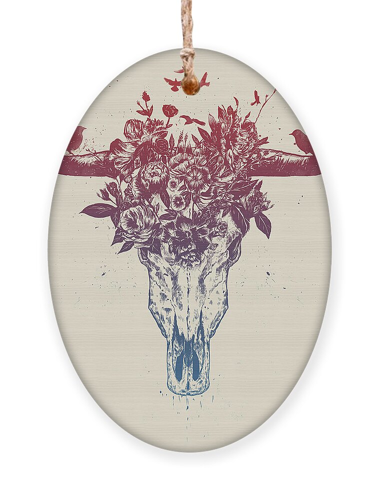 Bull Ornament featuring the drawing Dead summer by Balazs Solti