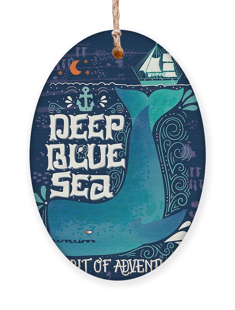 Symbol Ornament featuring the digital art Deep Blue Sea Hand Drawn Nautical by Julia Henze
