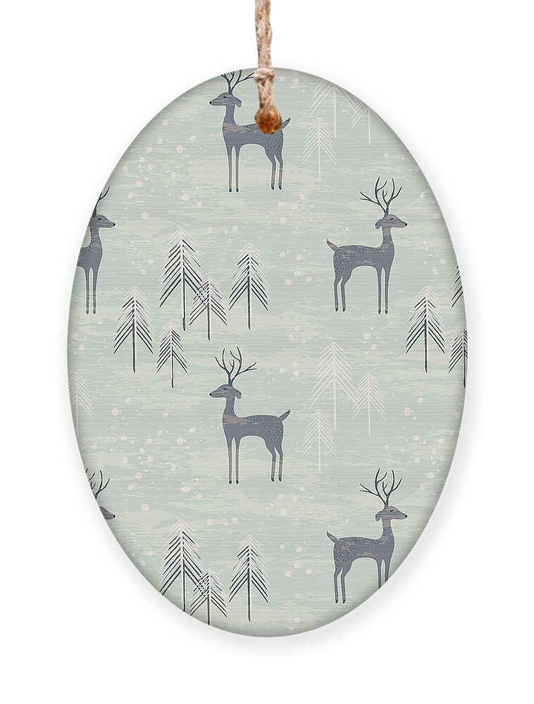Gift Ornament featuring the digital art Deer In Winter Pine Forest Seamless by Lidiebug