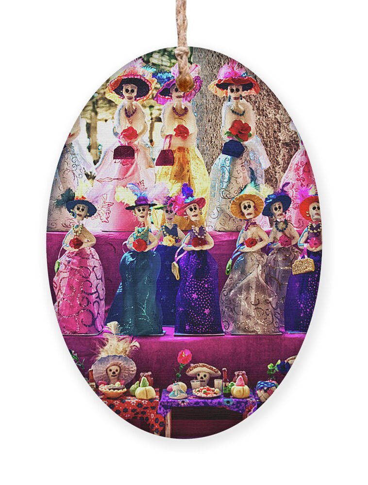 Dia De Los Muertos Ornament featuring the photograph Dia De Los Muertos Spooky Candy Catrinas by Tatiana Travelways